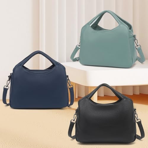 KOGTLA Medium Genuine Leather Purses for Women with Detachable Satchel Strap, Ladies Soft Handbags, Tote Hobo Bags - color: Light Green