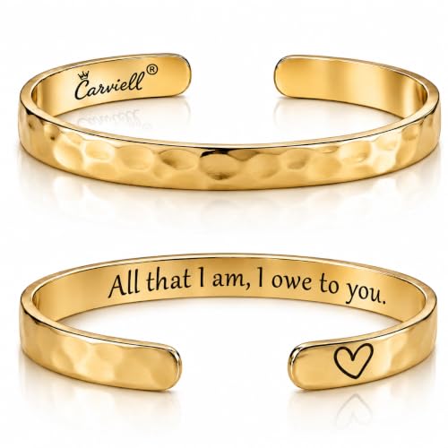 Carviell Bracelet - Gifts for Women – Inspirational, Friendship, Love, Mom, Daughter, Sister, Christian, Graduation, Memorial & Wedding Gifts – 100+ Phrases – Stainless Steel, Gift-Ready - style: MOM's Gift - All that I am, I owe to you.