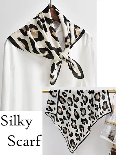 Silky Scarf for Women Lightweight Satin Bandanas Neck Hair Wrap For Sleeping Head Scarves 27.5" - color: A21 Black White Leopard/27.5"