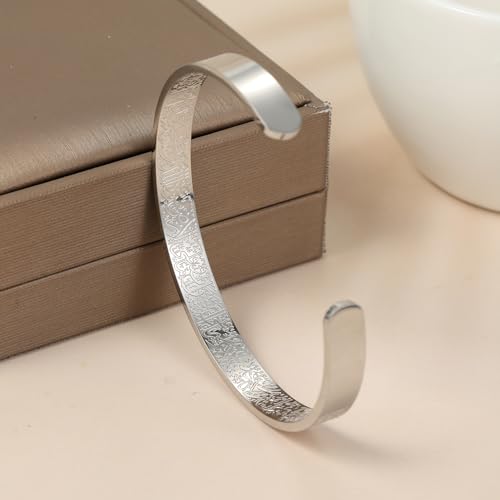 Qitian Islamic Jewelry Gifts for Women Allah Gold Bangles Bracelets Ayatul Kursi Arabic Cuff Bracelet for Women Men Islam Eid Ramadan New Year Gifts - color: F-Silver-Thick-men