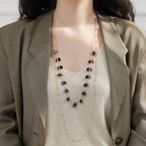 BULINLIN Layered Long Necklaces for Women Long Beaded Chain Necklace CostumeJewelry Mothers Day Gifts for Mom - color: Black