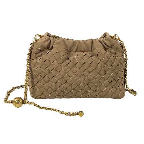 Joryin Woven Women's Crossbody Bag & Evening Purse, Trendy Dumpling Clutch & Hobo Cloud Shoulder Bag Trendy Dumpling Clutch - color: Woven Suede-lightbrown