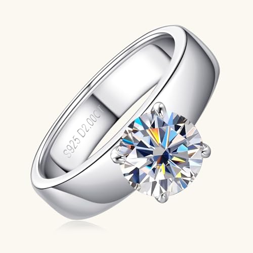 2CT Solitare Moissanite Engagement Ring D Color VVS1 Clarity Anniversary Rings 925 Sterling Silver 4 Prong Moissanite Ring for Women or Wife Gifts