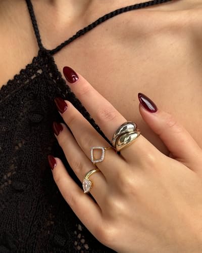 PAVOI 14K Gold Plated Two Toned Mixed Metals Diamond-Shaped Geometric Ring for Women with Cubic Zirconia | Statement Ring - color: White Gold, size: 7
