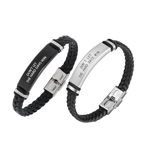 Dont Let The Hard Days Win Bracelet for Women Men Adjustable Engraved Bracelet Motivational Inspirational Bracelets Inspirational Little Words Project Gifts for Hard Times Jewelry Gift for Women Men - color: D: Silver+Black