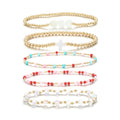 Dainty Gold Plated Pearl Crystal Beaded Bracelets Set for Women 14K Gold Plated Bead Pearl Beads Bracelet Stackable Paperclip Link Chain Bracelets Gold Plated Bracelets for Women Trendy Jewelry - color: Style4-gold bracelets set4