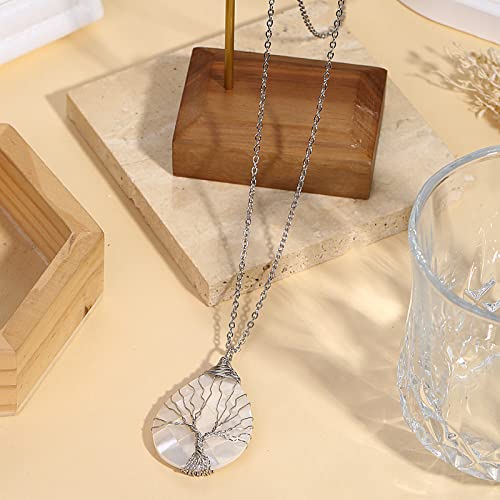 sedmart Tear Drop Abalone Shell Pendent Necklace Wire Wrap Abalone Shell Tree of Life Pendant Necklace Fashion Necklace Jewelry for Women handmade necklace mothers day necklace for mom jewelry - color: A5 White Abalone