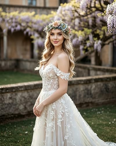 Vivivalue Wedding Floral Crown Women Flower Headband Hair Wreath Floral Headpiece Halo Boho Party Prom Photos - color: Multicolored