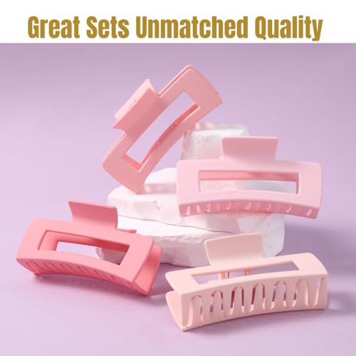 12 Pcs Pink Large Square Hair Claw Clips for Women, 4.3-Inch Matte Rectangle Claw, Strong Hold Non-slip Hair Clips for Thick & Thin Hair - color: Pink