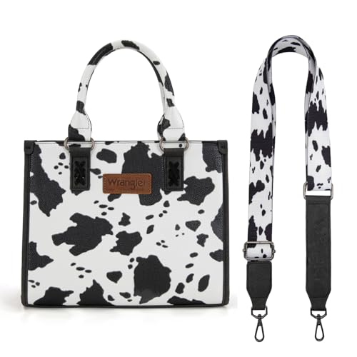 Montana West Wrangler Tote Bag for Women Aztec Western Retro Purse Top Handle Handbags - color: Angel Cow Black