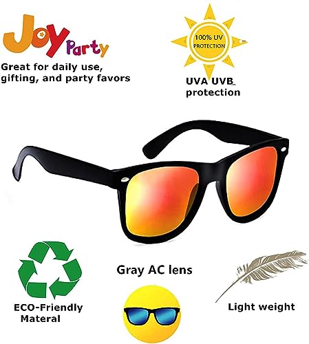Eyegla Sunglasses Bulk Party Sunglasses Pack 80s Shades Eyewear Set for Men Women 8/10/20/30Pack - color: Black Frame+red Mirror Lens 10 Pack