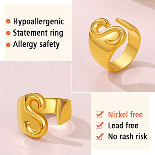 FindChic Customizable Initial Ring Statement 18K Gold Plated Fashion Cuff Rings for Women Alphabet Letter A to Z Resizable Knuckle Ring (with Gift Box) - color: L