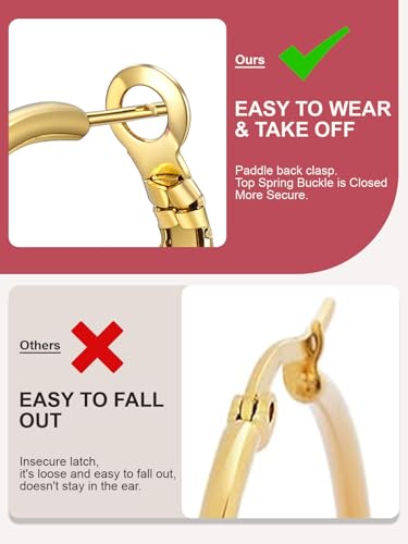 FOCALOOK 14K Gold Plated Lightweight Large Hoops| 2mm Thin Hoop Earrings for Women 30/40/50/70/100mm - color: 01.Gold, size: 60mm