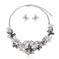 AMYJANE Vintage Statement Jewelry Set - Spring Leaf Flower Floral Plant Necklace Earring Set Crystal Rhinestone Fashion Costume Jewelry for Women Prom Party Unique Gift - style: Butterfly Jewelry Set Grey