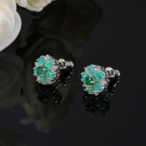 CiNily Flower Earrings,Opal Stud Earrings Sterling Silver or White Gold/Rose Gold Plated Ladies Flower Stud Earrings Cute Unique Earrings for Girls - color: Green Opal