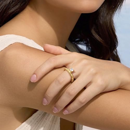 KissYan Band Ring for Women, 14K Gold Plate Dainty Pave Pear or Circle CZ Eternity Thick Chunky Engagement Statement Ring Valentine Fashion Gifts - size: 7, style: Style2