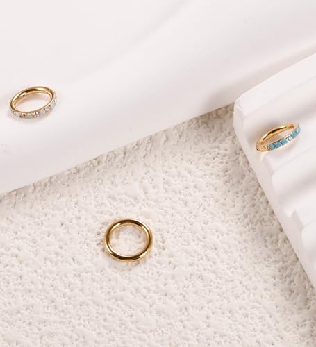 3pcs Nose Rings Hoops - 316L Surgical Steel Nose Hoops 16G/18G/20G CZ Opal Turquoise Clicker Septum Nose Ring Lip Helix Cartilage Hoop Earring Daith Rook Conch Body Piercing Jewelry for Women Men 6mm 8mm 10mm - color: Gold, size: 16 gauge(1.2mm)-6mm