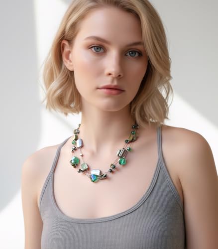 FULU AUTUMN Beaded Statement Necklaces for Women Shell Bead Chunky Collar Necklace Summer Layer boho Costume Jewelry for Her - color: Green