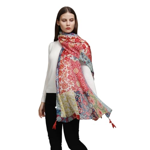 Yeieeo Boho Scarf for Women Lightweight Floral Printed Scarf Fall Winter Fashion Fringed Shawl - color: Floral 6