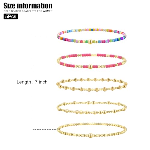 VIBILIA Gold Beaded Bracelets Set for Women 14K Gold Plated Dainty Pearl Cross Bracelet Stack Stretch Bracelet Set Fashion Accessories Gifts - color: 5P-XY-3798-Color