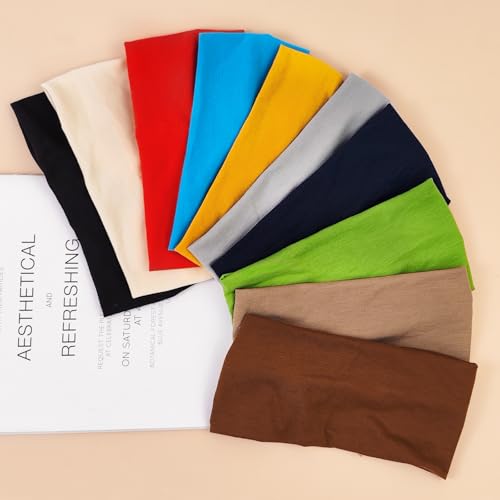 10Pcs Wide Boho Headbands for Women and Girls, Twisted Knot Design, Large Turban Style Hair Wraps, Non-Slip Stretchy Sport Workout Yoga Gym Running Headbands
