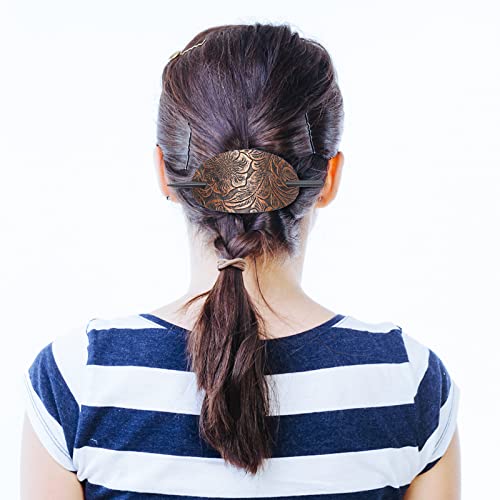 6 Pieces Leather Hair Barrettes with Stick Hair Accessories - Ponytail Clips, Hair Sticks, and Pins for Women's Long Hair