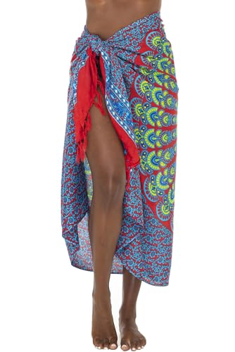 SHU-SHI Sarong Wraps for Women Long Beach Cover ups Pareo Bathing Suit Wrap Skirt Mandala Sarongs Coverup - color: Red
