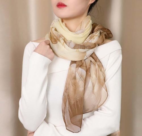 Xyueanlo Scarfs for Women Fashion Scarves Print Pattern Lightweight Sunscreen Scarf Wraps Shawls - color: Lotus Khaki