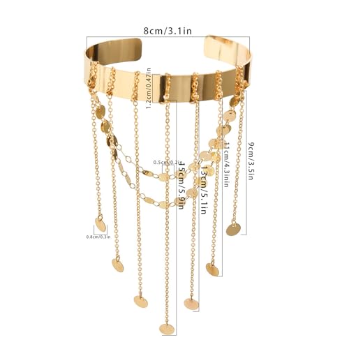 Simple Multi-layered Sequin Tassel Chain Upper Arm Bracelet Summer Beach Adjustable Open Arm Cuff Bangle Bracelets Bikini Armlet Body Jewelry for Women - color: Gold
