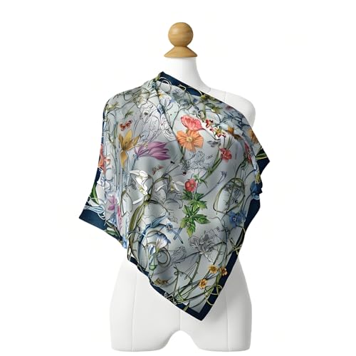 Premium Floral Scarf for Women 35x35 Square Silk Feel-Lightweight Scarves Headscarf Bandanas Wrapping Handbag - color: Wildflower