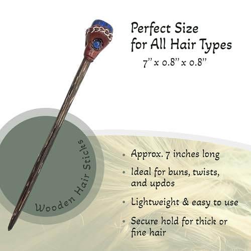 Mia Jewel Shop - Natural Tumbled Healing Gemstone Crystal Chonta Wooden Hair Sticks – Handmade Hair Sticks for Women | Hair Pins Boho Reiki Accessories, Fashion Gifts (Blue Lapis Lazuli) - color: Blue Lapis Lazuli