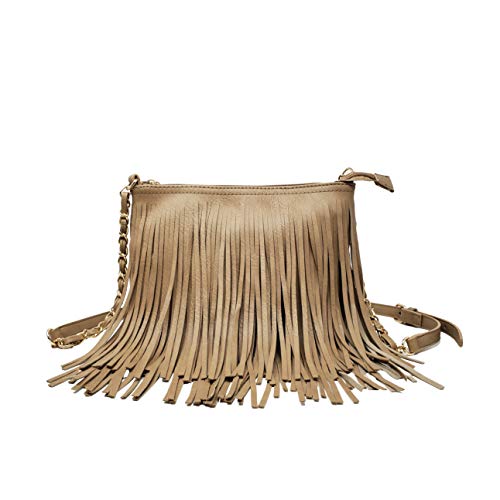 Solene Fringe Crossbody Shoulder Bag with Strap, Tassel Messenger bag, Country Style Western Fringe Purse for Women - color: Stone