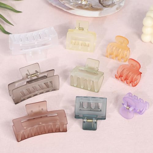 CHANDAT Medium Claw Hair Clips Set for Women - 3 Styles, 9PCS Rectangle Hair Clips for Thick Hair, Square Clips for Thin Hair - Ice Cream - color: Ice Cream