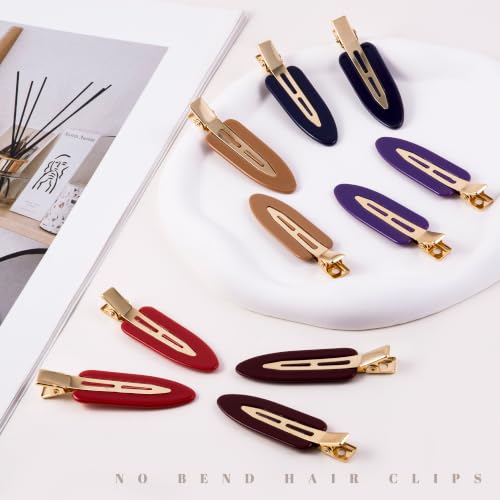10 Pcs Creaseless No Crease No Bend Flat Hair Clips For Styling Non Slip Makeup Clips For Women Salon Hairstyle,Brown Purple Red - color: Brown Purple Red