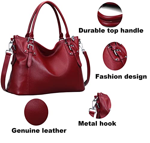 HESHE Genuine Leather Purses and Handbags for Women Tote Shoulder Bag Satchel Purse Top Handle Bags Hobo Crossbody Purse - color: Wine, size: Large