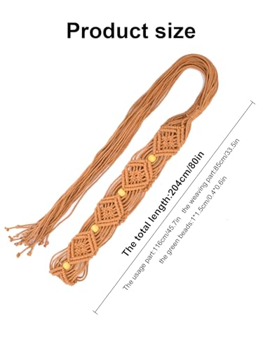 TeeYee Women's Waist Belt Adjustable Boho Style Handwoven Bohemia Tassel Rope Tie with Wooden Beads Braided Chain for Dress - color: 283tan