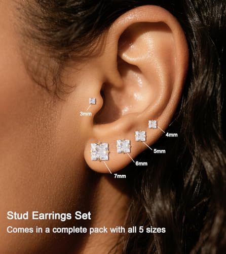20G Hypoallergenic Surgical Steel Square Pearl Ball CZ Flat Back Stud Earrings for Sensitive Ear, Lightweight Shiny Earrings Studs for Helix Tragus Cartilage Multiple Piercing - color: Gold-B