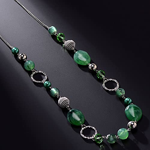PEARL&CLUB Long Beaded Necklaces For Women - Sweater Chain Fashion Jewelry Necklace Gifts For Women - color: 23-Jade Green