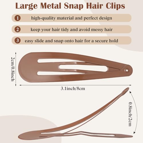 WILLBOND 30 Pieces 3.1 Inch Large Metal Snap Hair Clips Nonslip Barrettes Women Hair Accessories (Brown) - color: Brown, style: Minimalist