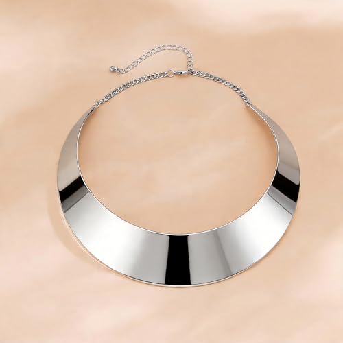 Chunky Chain Necklaces Women Statement Collar Necklace Gold Flat Snake Chain Choker Ribbed Design for Party, Dress Jewelry Gifts - color: A8