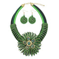 Statement African Necklace For Women African Jewelry Costume Earring Sets Tribal Fashion Colorful Big Rhinestone Crystal Pendent Collar Choker Bold Chunky Bib Handmade - color: Flower green