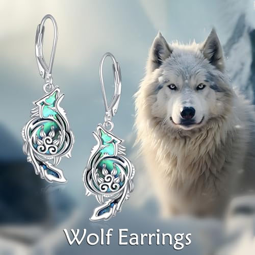 TIGER RIDER Abalone Shell 925 Sterling Silver Dangle Earrings Lightweight Filigree Dangle Drop Earrings for Women - style: wolf
