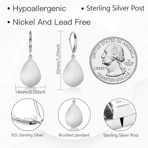 14K Gold Dangle Earrings for Women，Lightweight Circle Disc Coin Geometric Flat Brushed Drop Earrings, Hypoallergenic Leverback Earrings Jewelry - color: Silver
