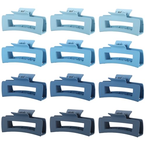 12 Pcs Blue Large Square Hair Claw Clips for Women, 4.3-Inch Matte Rectangle Claw, Strong Hold Non-slip Hair Clips for Thick & Thin Hair - color: Blue