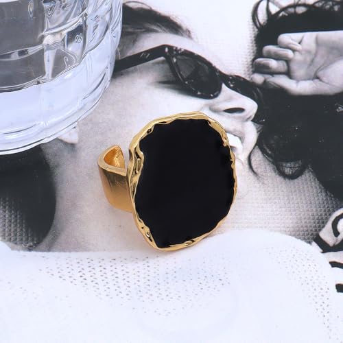 Vintage Statement Rings for Women,Chunky Gold Cocktail Rings,Big Black Enamel Drip Finger Ring,Fashion Geometric Punk Ring Gothic Jewelry Accessories Gifts - color: Gold