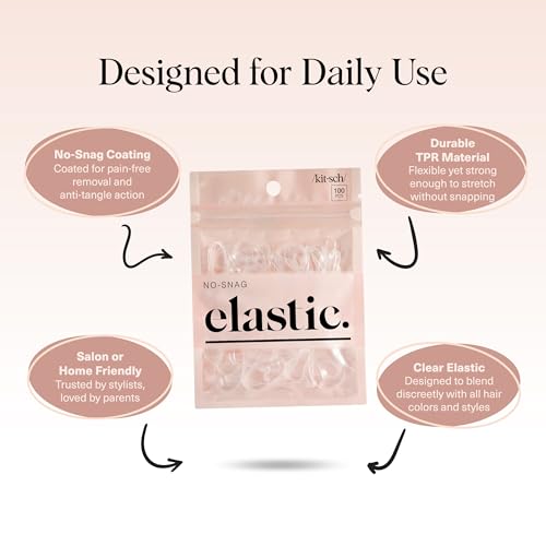 Kitsch Hair Ties No Damage for Kids, Teens and Women - Rubber Bands for Hair Styling | No Snag Hair Elastics | Daily Hair Accessories | Ideal Gifts for Women - 500pcs (Clear) - color: Clear, size: 500 Count (Pack of 5)