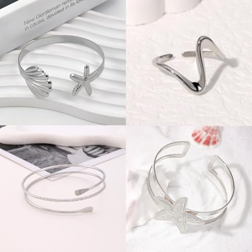 Frodete Arm Cuff Bracelet for Women Gold Upper Arm Jewelry Bangle Cuff Bracelets Starfish Shell Beach Jewelry Trendy Stuff Gifts - color: C4:arm cuff