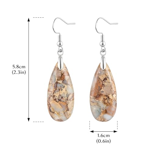 Stone Drop Earrings for Women Earrings Teardrop Jasper Stone Dangle Earrings - color: Brown-Silvery Hook