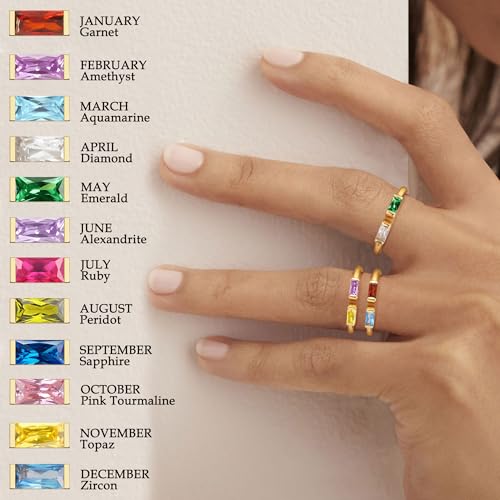 TOBENY Gold Birthstone Rings for Women 14K Gold Plated Adjustable Rings Non Tarnish Gold Stackable Rings Dainty Emerald Green Cubic Zirconia Ring for Mother Daughter Birthday Jewelry Gifts - color: Jul+Aug