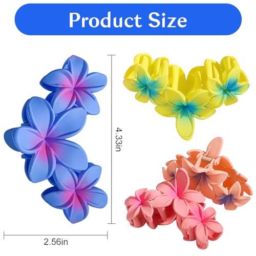 4PCS Plumeria Hair Clips for Thick Hair - Large Hawaiian Claw Clips with Strong Hold and Non-Slip Grip (Colorful) - color: Multi-colored-A